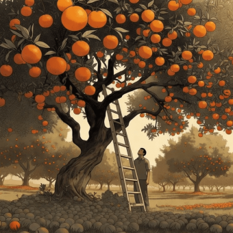 The orange tree: A portion of the fruit has fallen and lies scattered on the ground — easy to pick up, but often the overripe, bruised, or half-spoiled ones. The better fruit is still on the tree. It takes a ladder and a little more patience to reach it, but those are the oranges worth having.